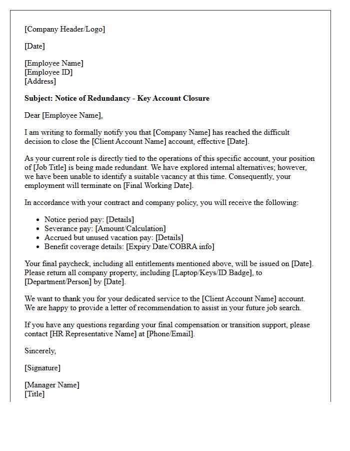 Key Account Closure Workforce Reduction Letter