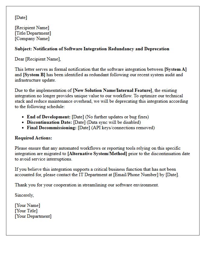 Software Integration Redundancy Notification Letter