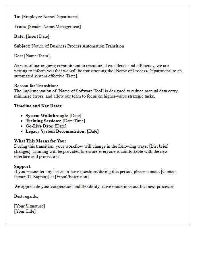 Business Process Automation Transition Letter