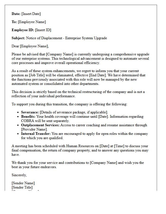 Enterprise System Upgrade Displacement Letter