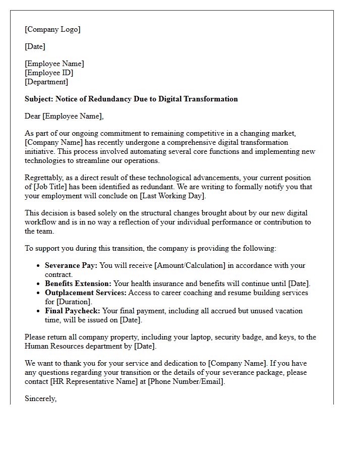 Digital Transformation Workforce Reduction Letter