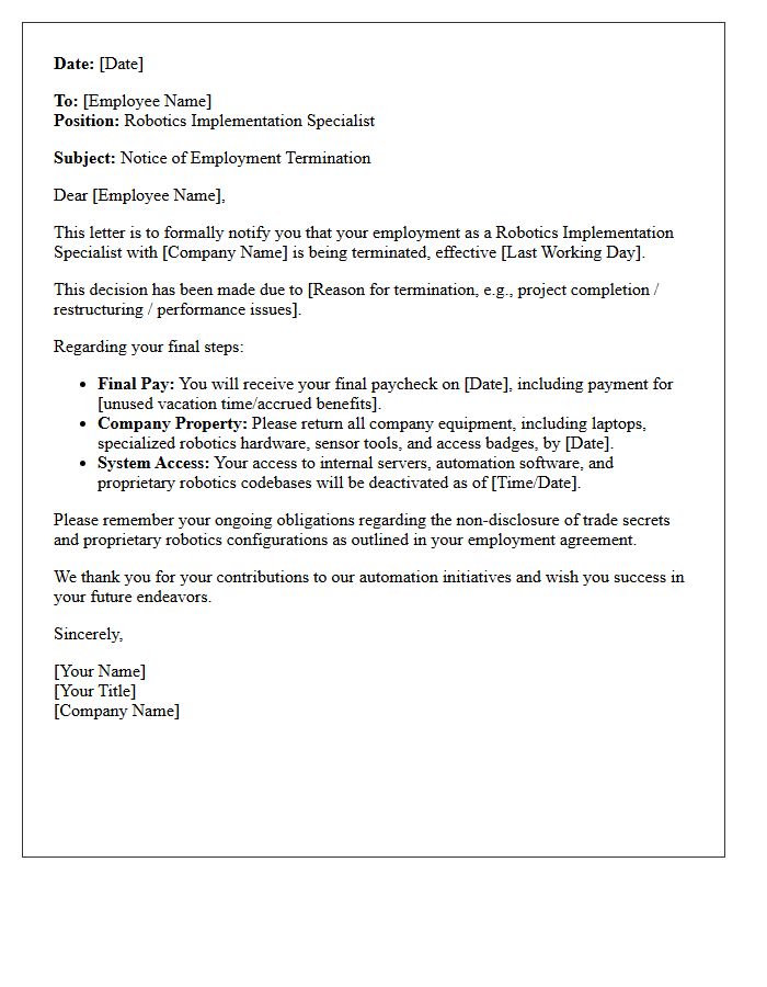 Robotics Implementation Position Termination Letter