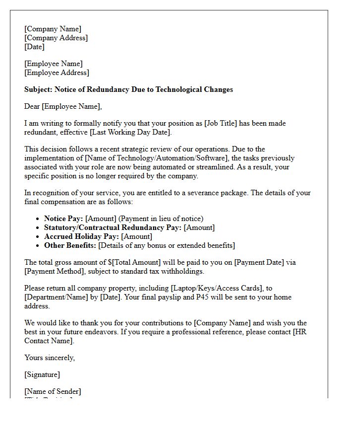 Technology Driven Redundancy And Severance Letter