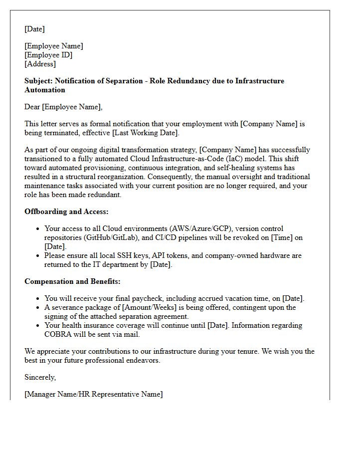 Cloud Infrastructure Automation Separation Letter