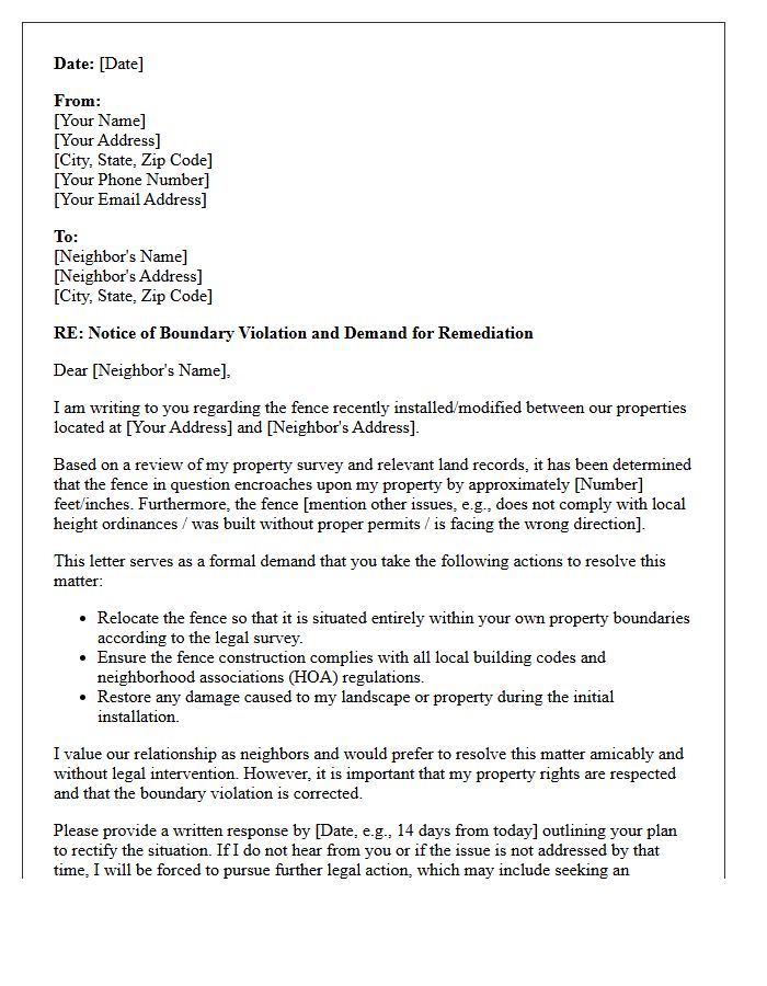 Improper Fencing And Boundary Violation Demand Letter