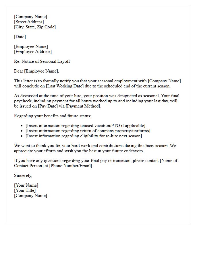 Standard Seasonal Employee Layoff Letter