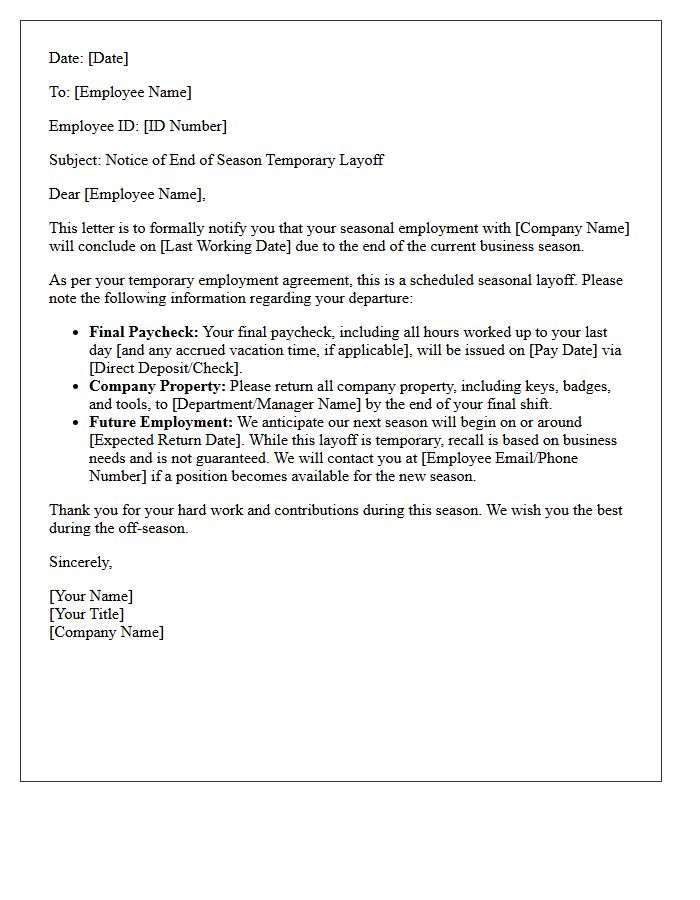 End of Season Temporary Worker Layoff Letter
