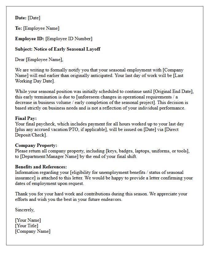 Early Termination Seasonal Layoff Letter