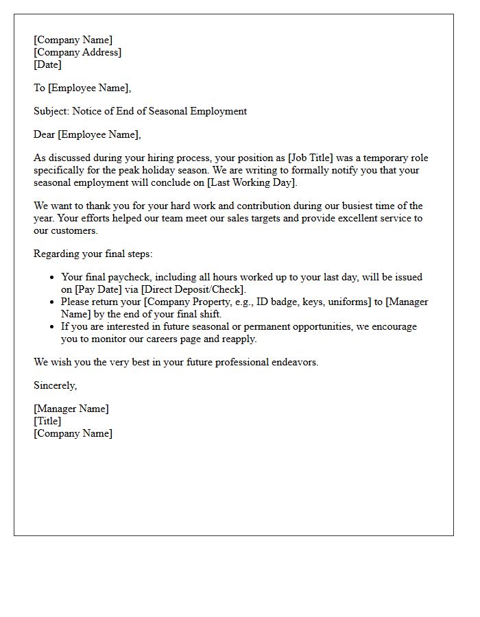 Retail Peak Season Employee Layoff Letter