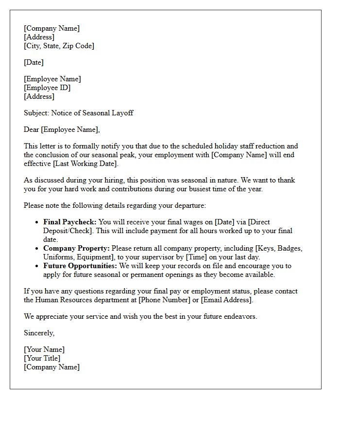 Holiday Staff Reduction Seasonal Layoff Letter