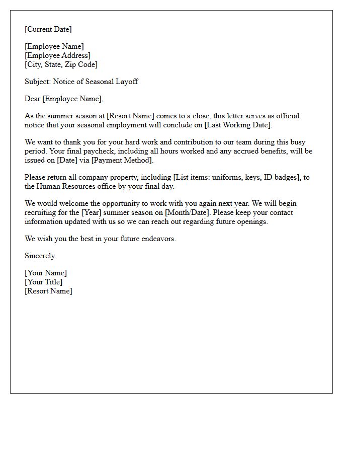 Summer Resort Staff Seasonal Layoff Letter