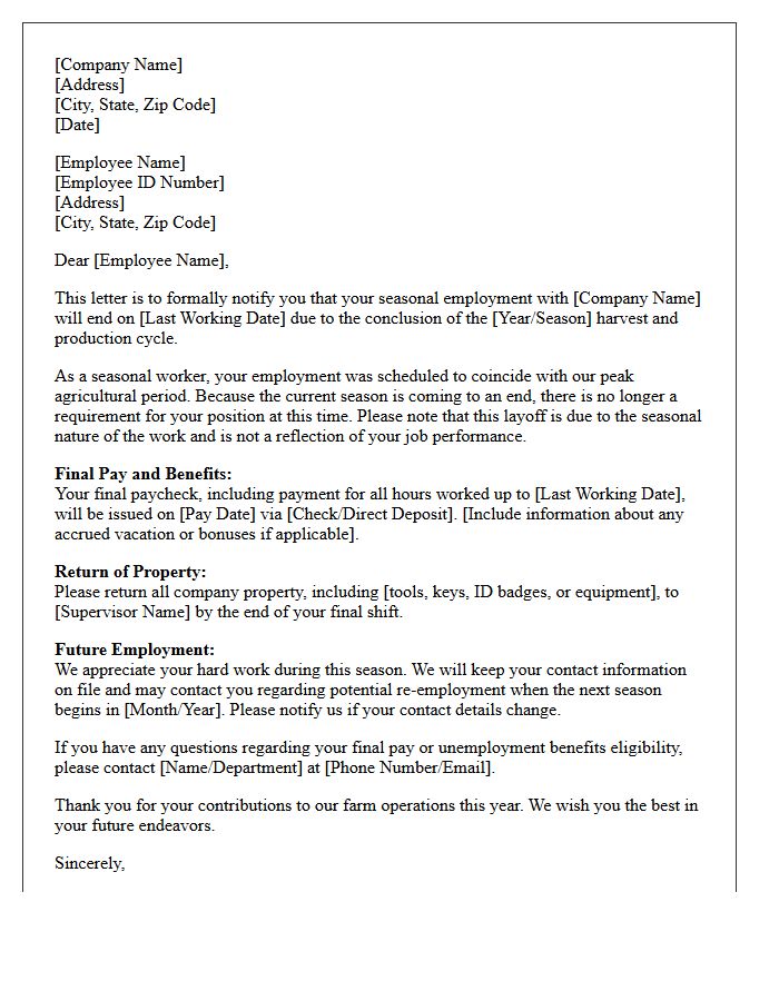 Agriculture Seasonal Worker Layoff Letter
