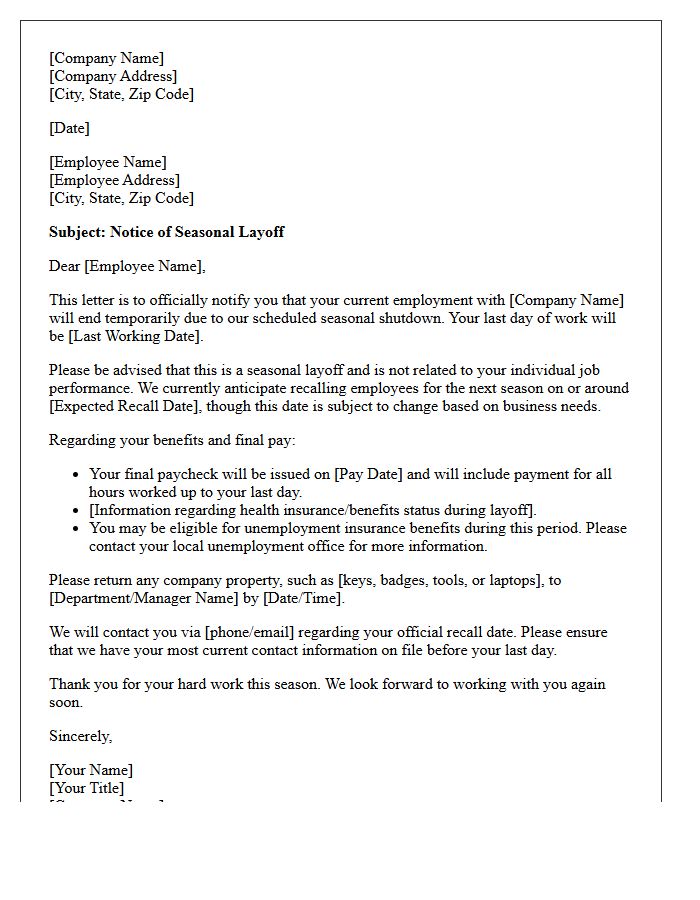 Official Notice of Seasonal Layoff Letter