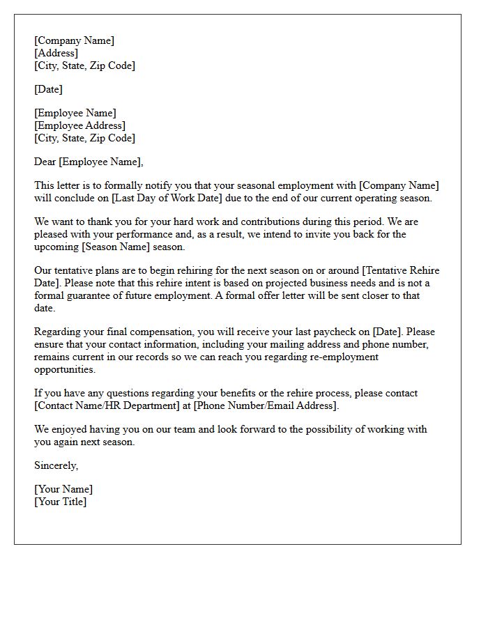 Seasonal Employee Layoff and Rehire Intent Letter