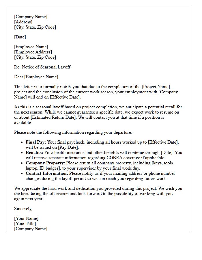 Project Completion Seasonal Layoff Letter
