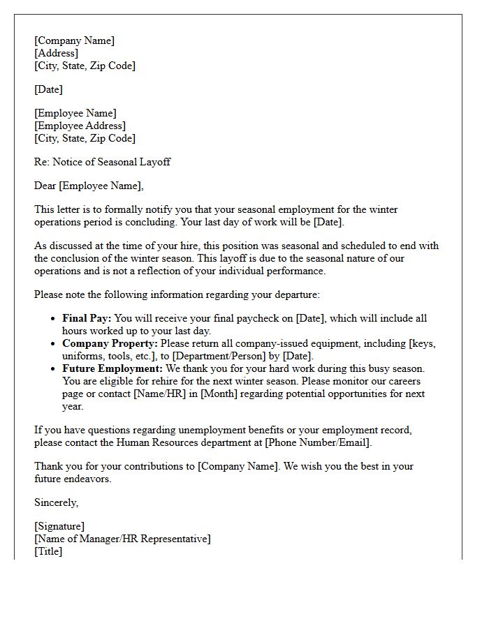 Winter Operations Seasonal Employee Layoff Letter