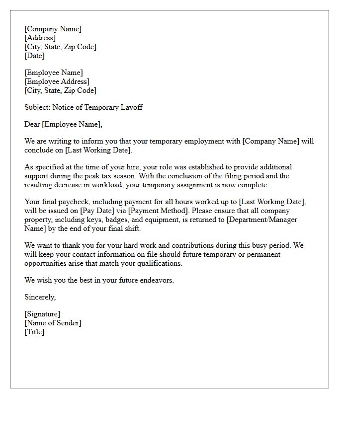 Tax Season Temporary Staff Layoff Letter