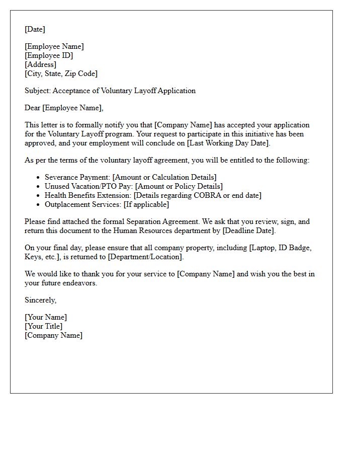 Standard Voluntary Layoff Acceptance Letter
