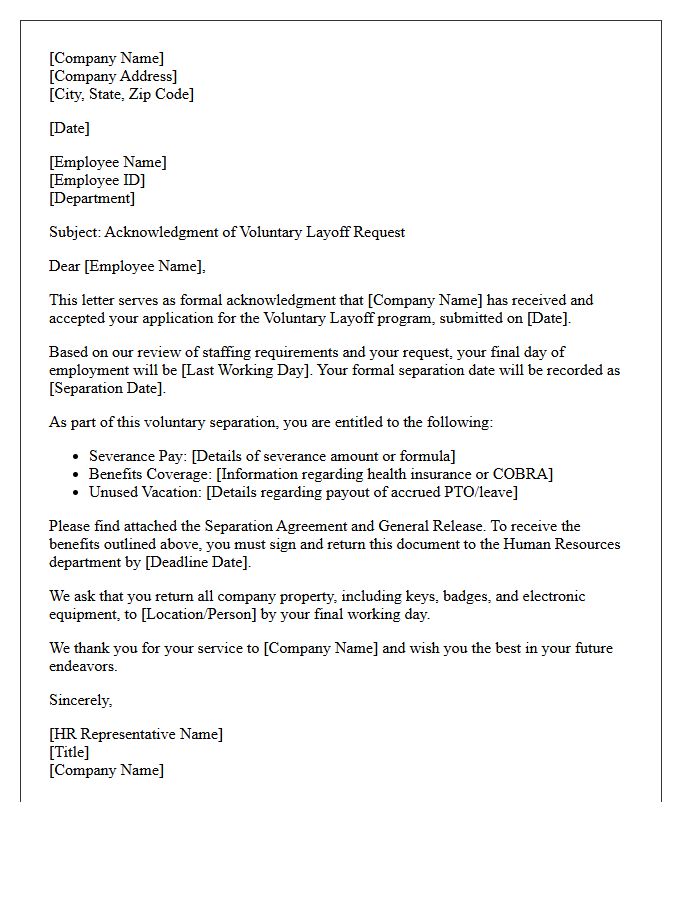 Human Resources Voluntary Layoff Acknowledgment Letter
