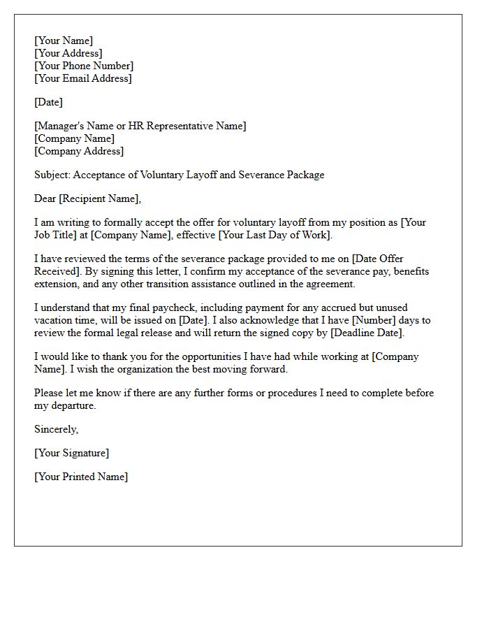 Severance Package Voluntary Layoff Acceptance Letter
