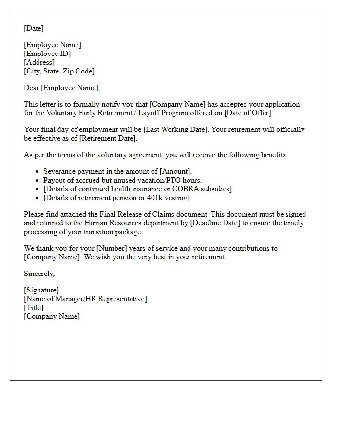Early Retirement Voluntary Layoff Acceptance Letter