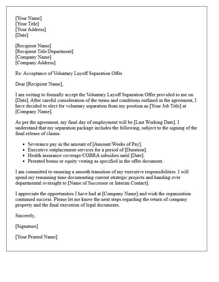 Executive Voluntary Layoff Offer Acceptance Letter