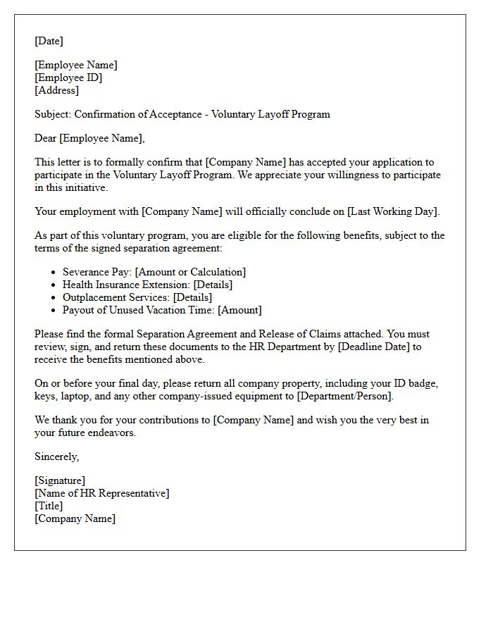 Voluntary Layoff Program Acceptance Confirmation Letter