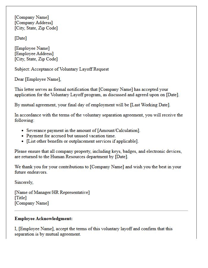 Mutual Agreement Voluntary Layoff Acceptance Letter