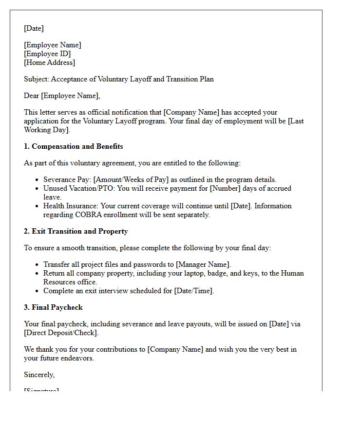 Voluntary Layoff Acceptance and Exit Transition Letter