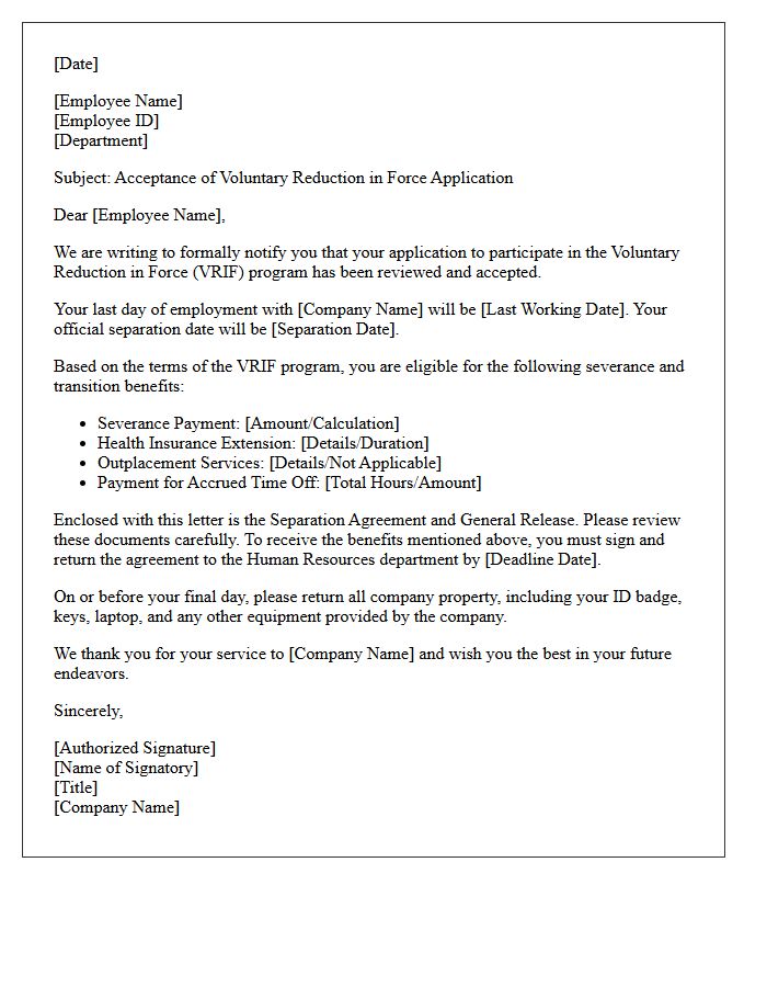 Voluntary Reduction in Force Acceptance Letter