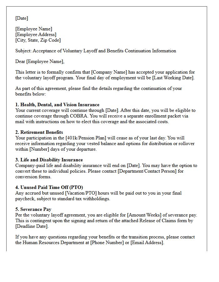 Benefits Continuation Voluntary Layoff Acceptance Letter