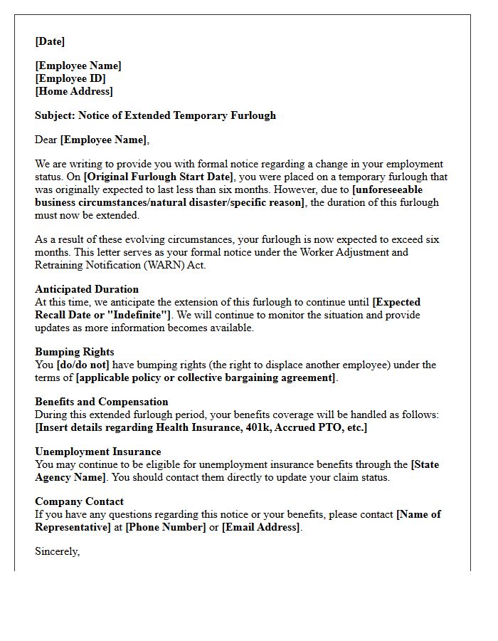 Extended Temporary Furlough WARN Act Notice Letter