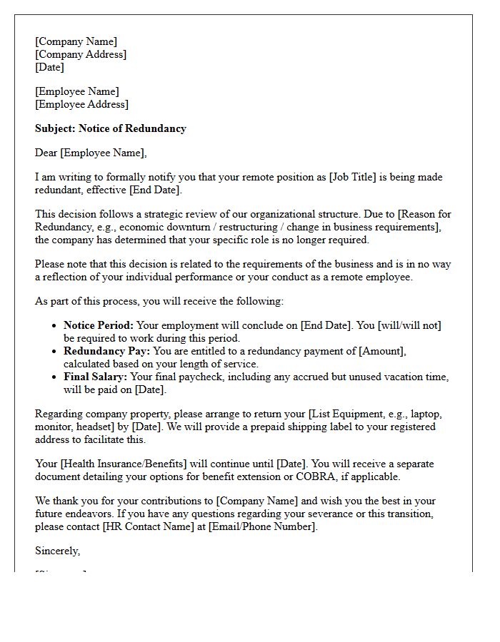 Notice of Remote Position Redundancy Letter