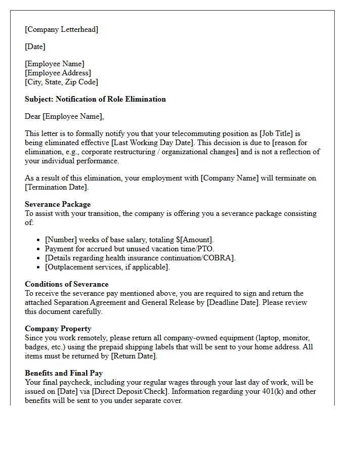 Telecommuting Role Elimination and Severance Letter