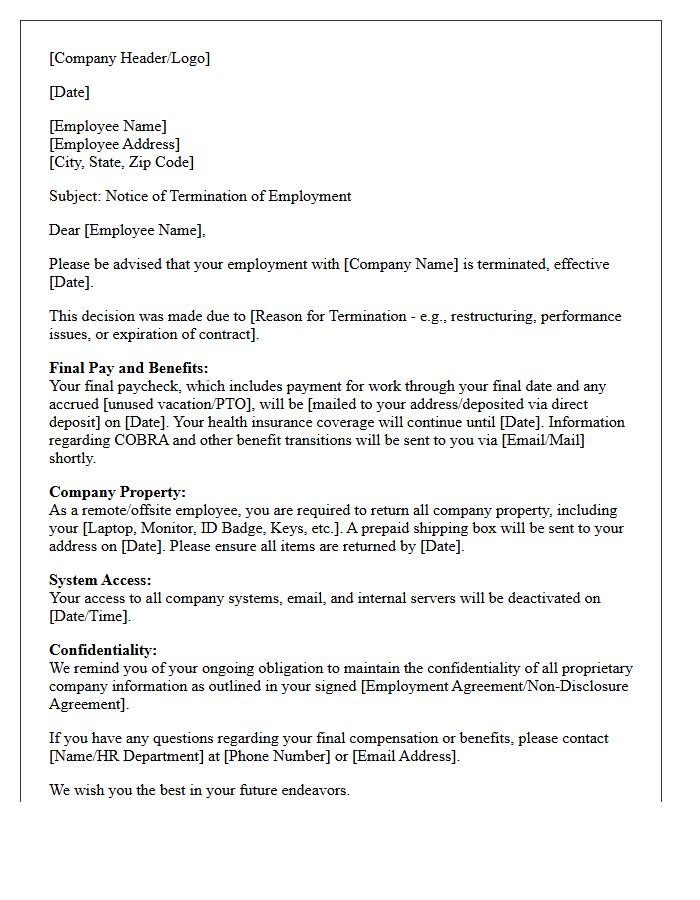 Offsite Employee Termination of Employment Letter