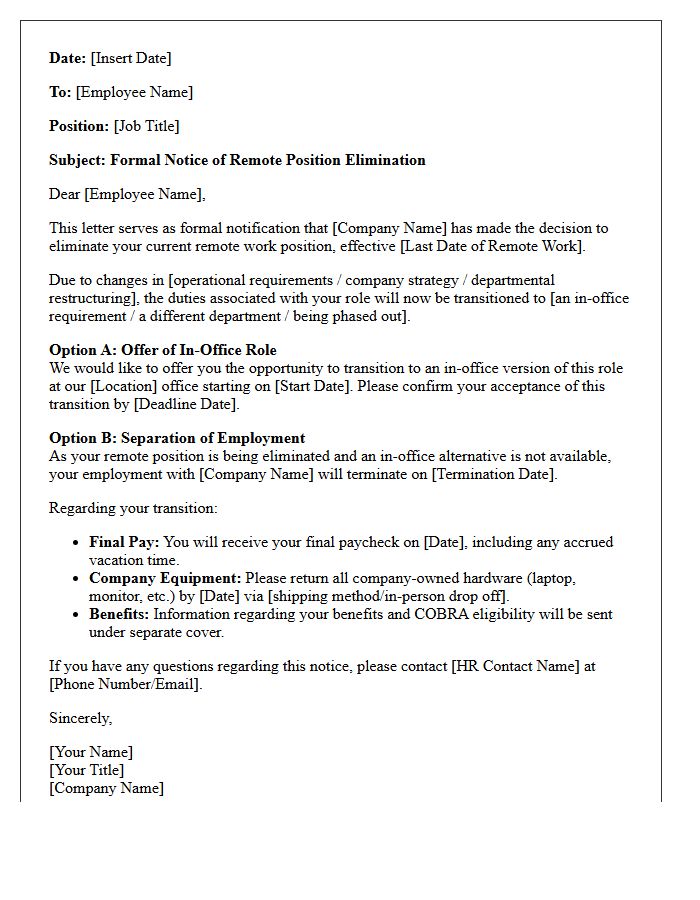 Elimination of Remote Position Formal Notice Letter