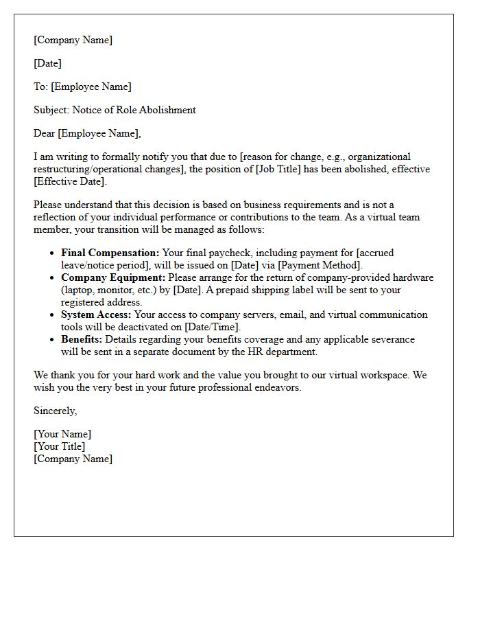 Virtual Team Member Role Abolishment Letter