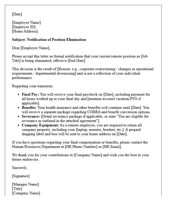 Work From Home Position Elimination Letter