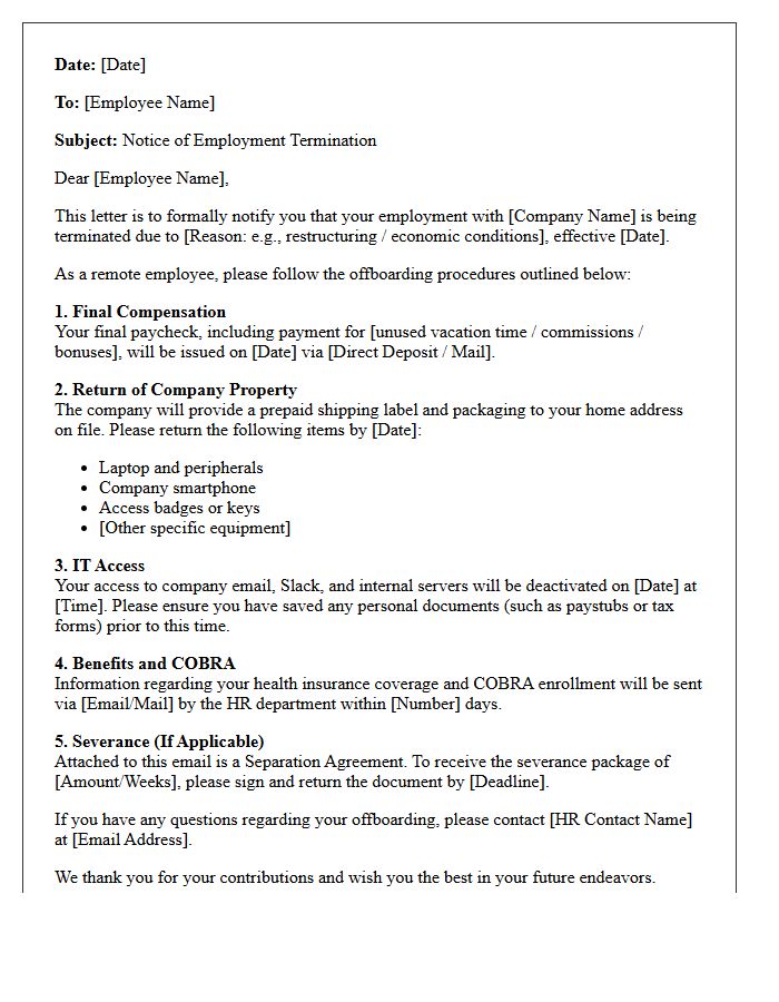 Remote Employee Layoff and Offboarding Letter