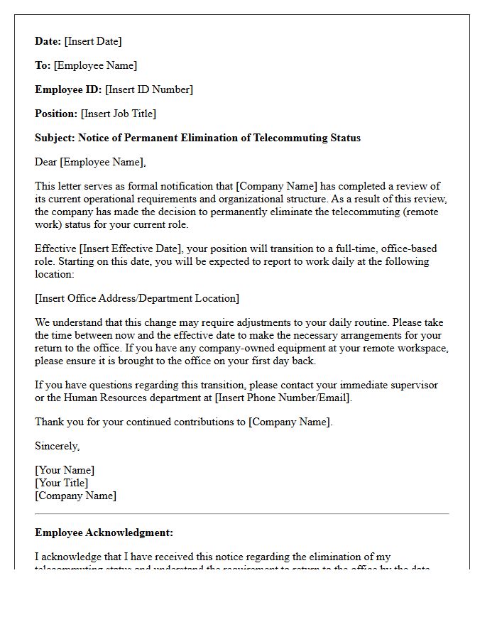 Permanent Elimination of Telecommuting Role Letter