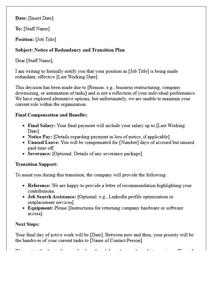 Virtual Staff Redundancy and Transition Letter