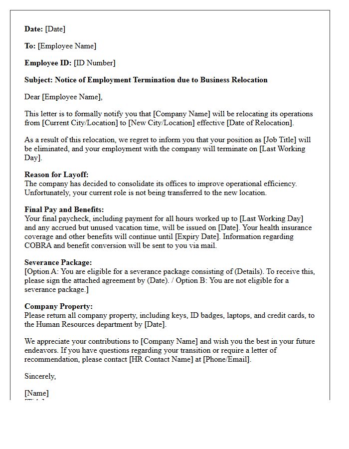 Business Relocation Layoff Notice Letter