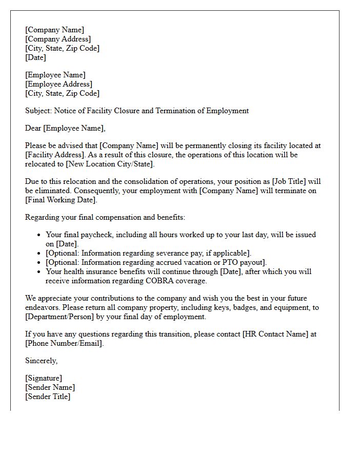 Facility Closure and Relocation Termination Letter