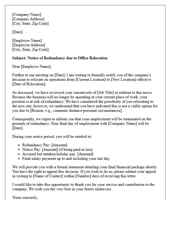Human Resources Relocation Redundancy Letter