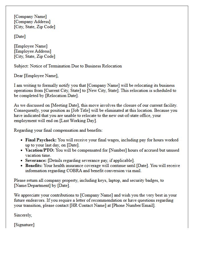 Out-of-State Business Relocation Dismissal Letter