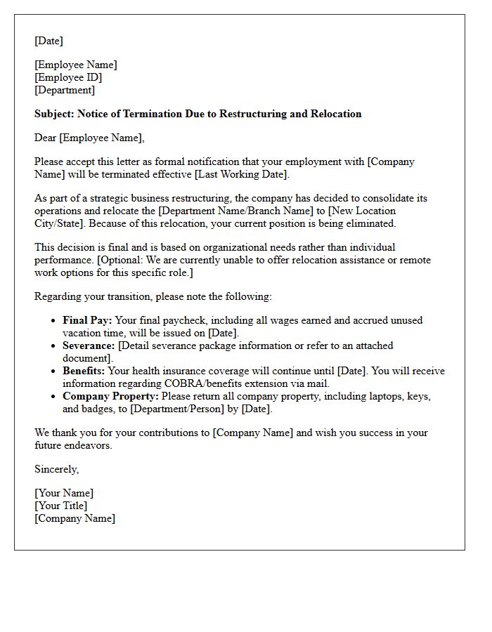 Company Restructuring and Relocation Layoff Letter