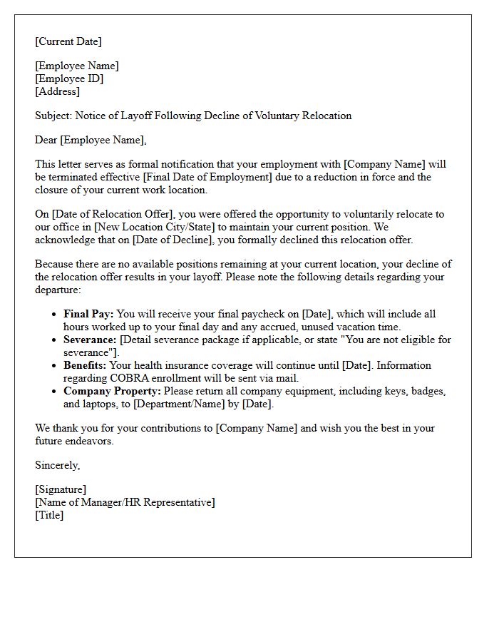 Voluntary Relocation Decline Layoff Letter