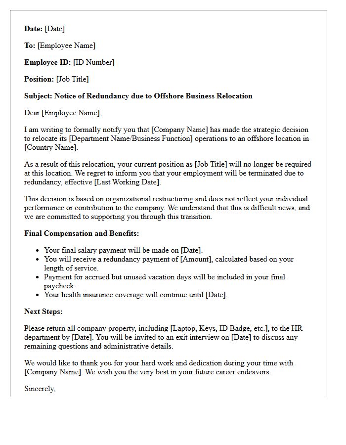 Offshore Business Relocation Staff Reduction Letter