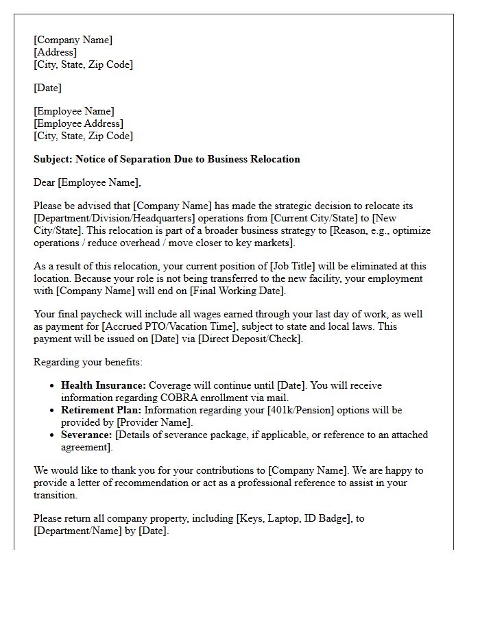 Strategic Business Relocation Separation Letter