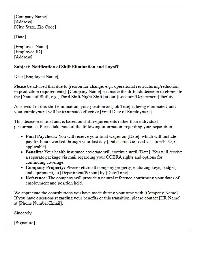 Standard Shift Elimination Layoff Letter